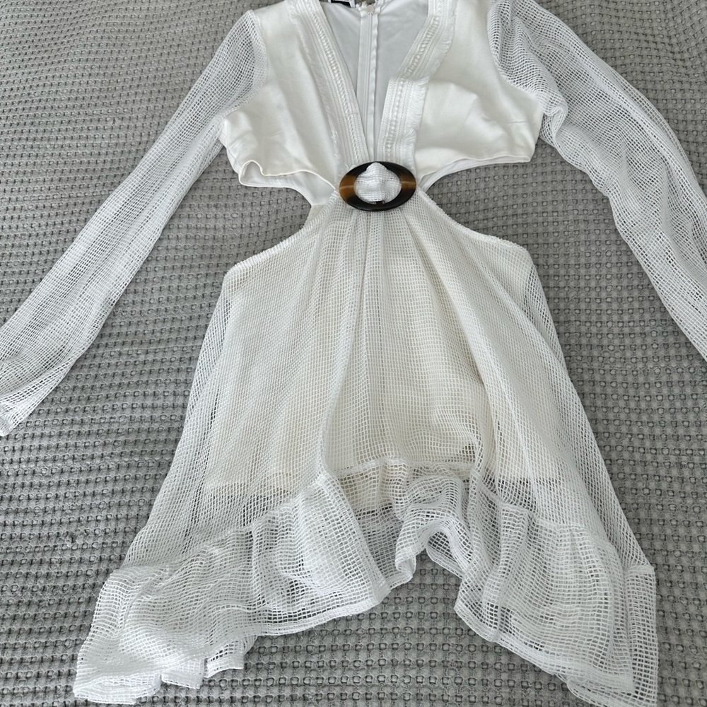 Elegant White Mesh Cutout Skort Dress